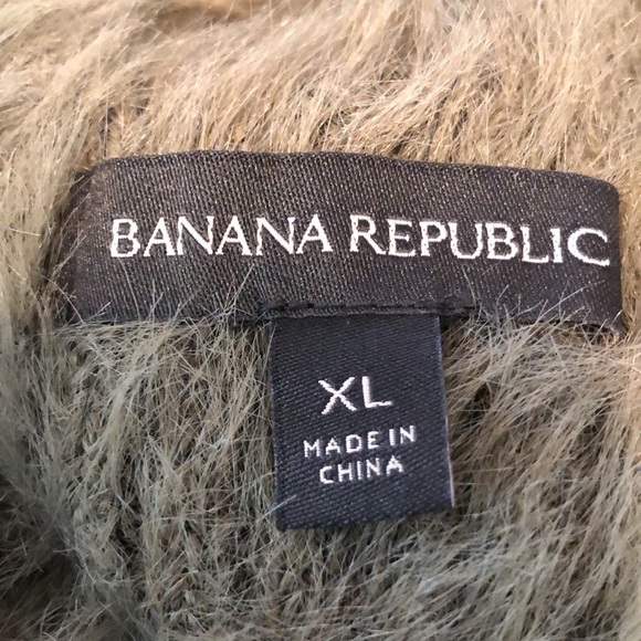 Banana Republic Merino Wool Blend Fuzzy Olive Tie Back V Neck Sweater Size XL - Picture 7 of 8